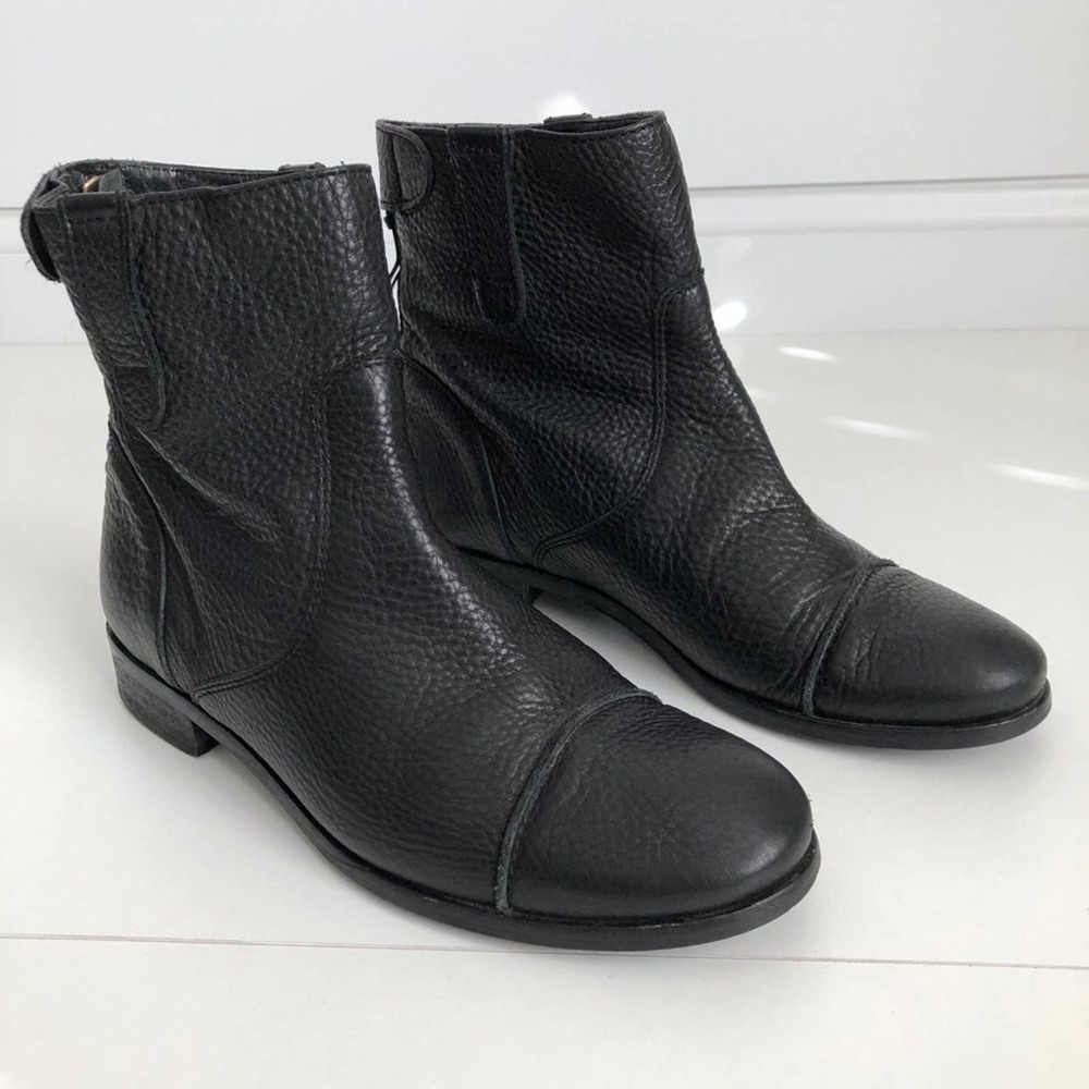 J.Crew Pebble Leather Ankle Booties Size 9 Black - Picture 1 of 9